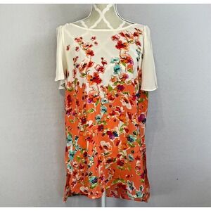 Maeve Anthropologie Silk Chiffon Floral Tunic Womens Medium Split‎ Fluter Sleeve